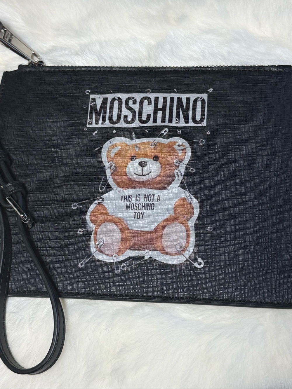 Moschino Black Teddy Print Wristlet